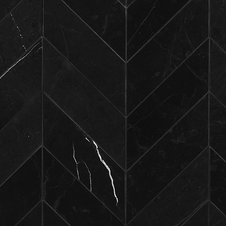 Nero Marquina 3x12 Chevron Honed Marble Tile