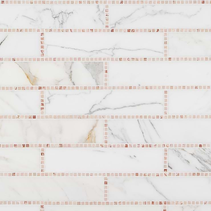 New Palm Beach by Krista Watterworth Brick White Rose 3x12" Polished Marble Mosaic