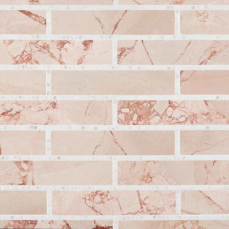 New Palm Beach by Krista Watterworth Brick Pink 3x12" Polished Marble Mosaic