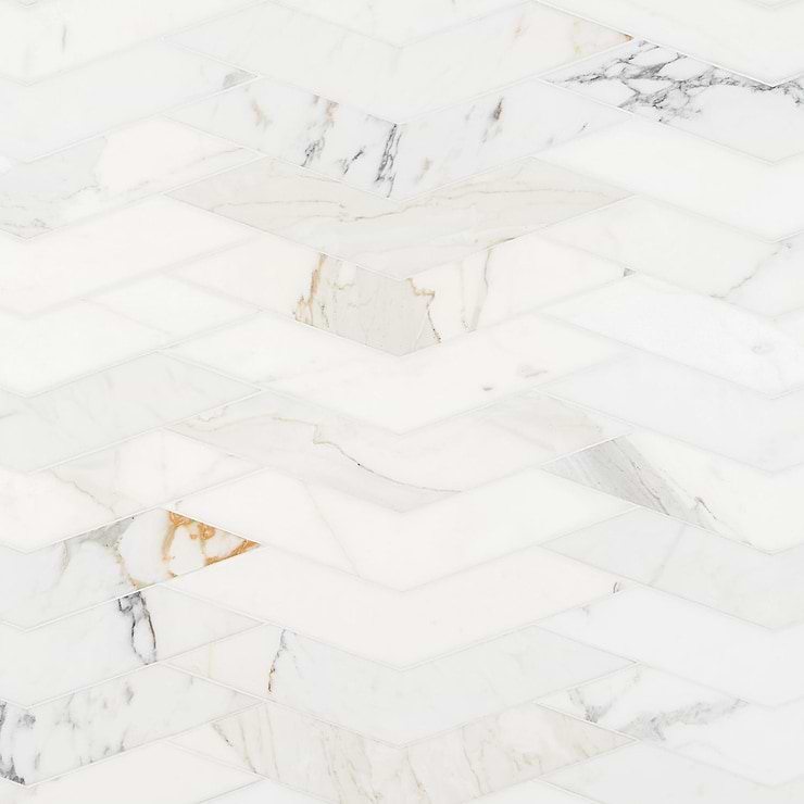 New Palm Beach by Krista Watterworth Floral White Chevron Polished Marble Mosaic