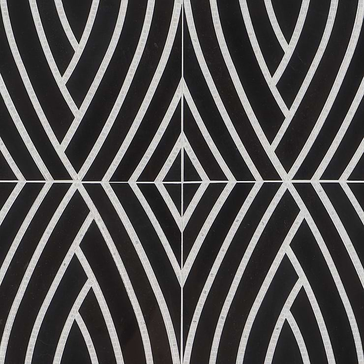 New Palm Beach by Krista Watterworth Leaf Black Polished Marble Mosaic