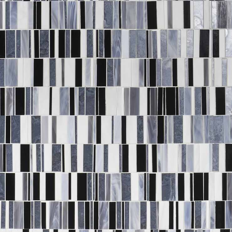 Bespoke Stacked Celestine Silver Polished Glass Mosaic