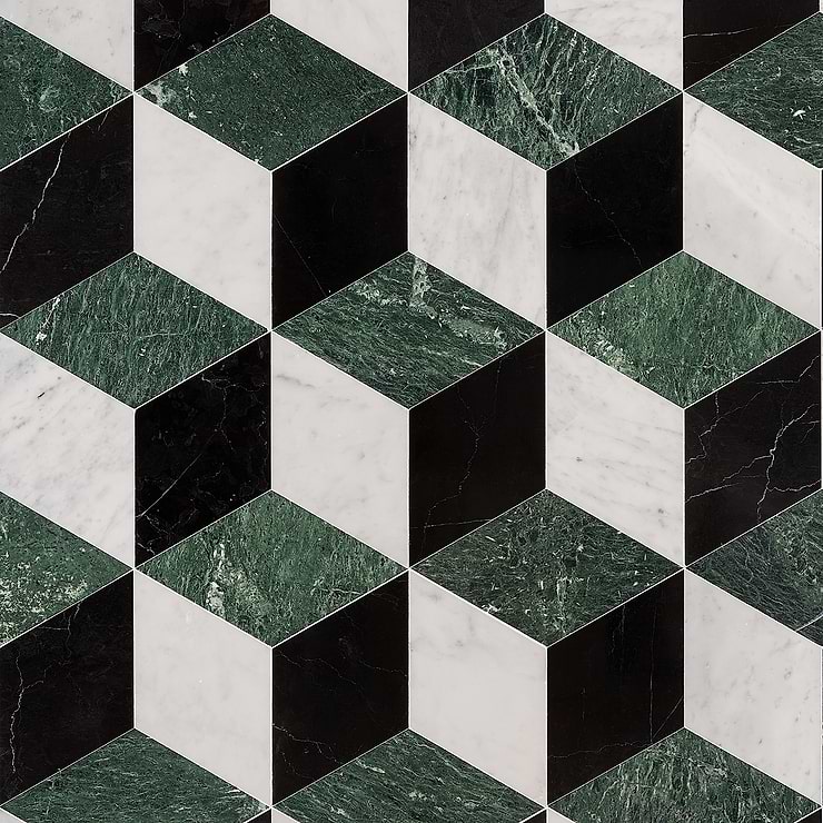 Havasar Verde Green 8x9 Polished Marble Mosaic Tile
