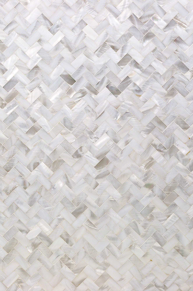 Serene White Pearl Herringbone Tile