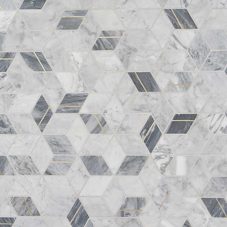 Morgana Bardiglio Polished Marble and Brass Mosaic Tile