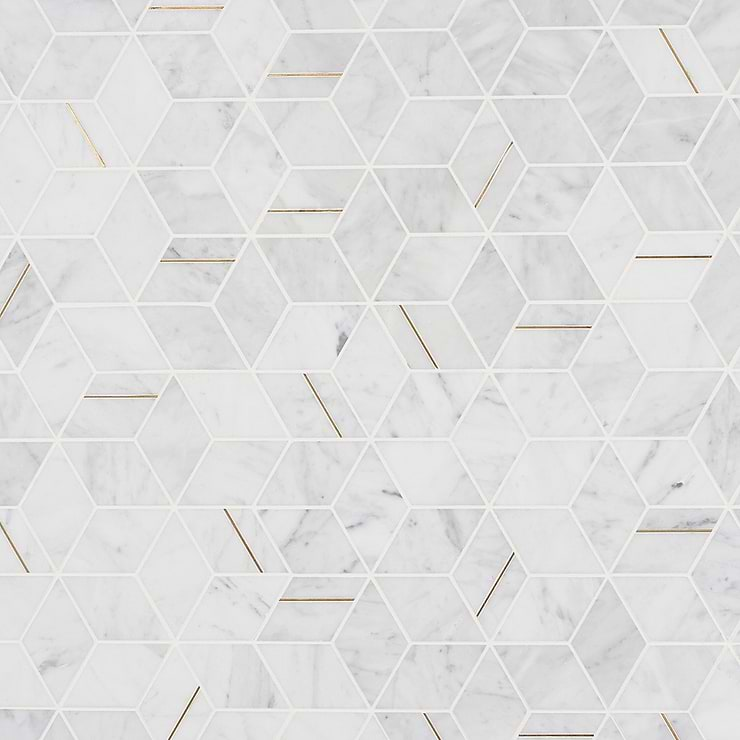 Morgana Carrara Polished Marble and Brass Mosaic Tile