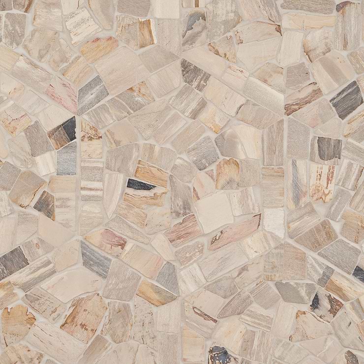 Fossil 10" Hexagon Petrified Stone Mosaic