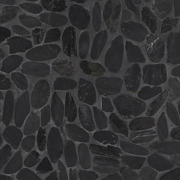 Cobblestone Black Sliced Pebble Honed Mosaic Tile