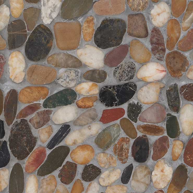 Cobblestone Motley Brown Sliced Pebble Honed Mosaic Tile