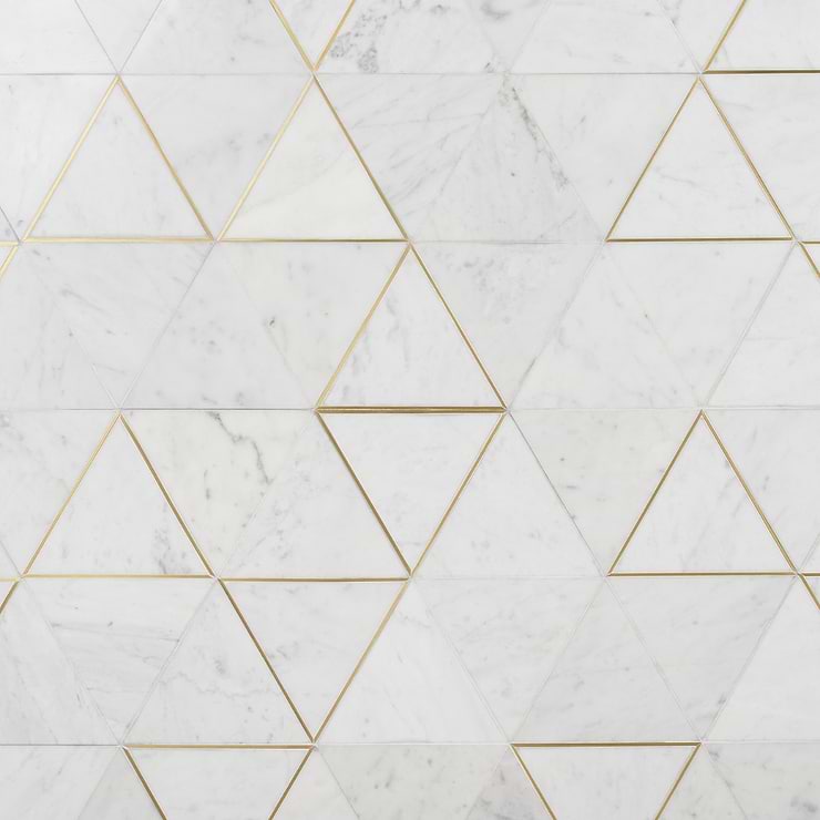 Verin Carrara Polished Marble and Brass 6x6 Mosaic Tile