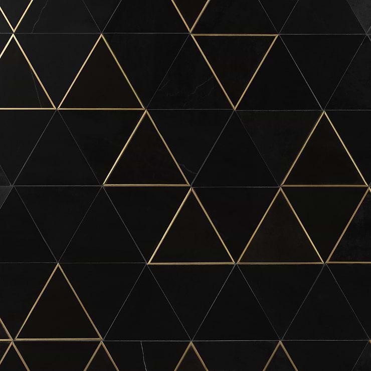 Verin Nero Polished Marble and Brass 6x6 Mosaic Tile