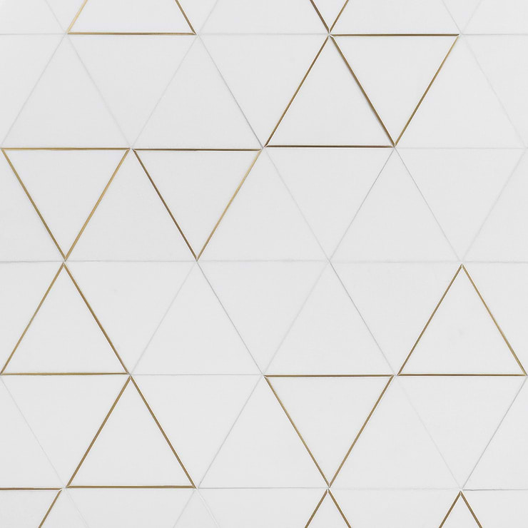 Verin Thassos Polished Marble and Brass 6x6 Mosaic Tile