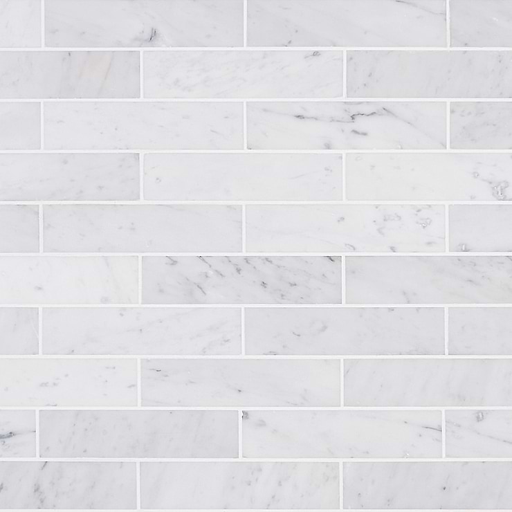 Brushed Stone Carrara White 2x8 Brushed Marble Subway Tile