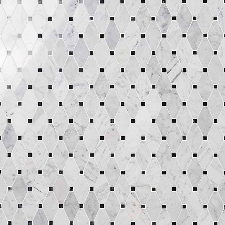 Octave White Carrara With Black Dot Marble 2x4 Polished Mosaic Tile