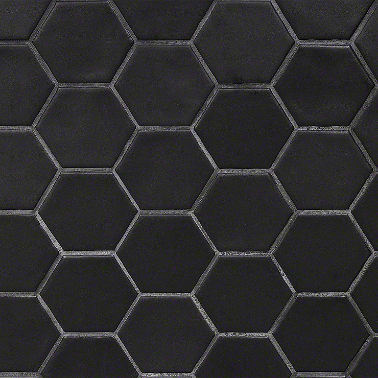 Meadowmere Black 3" Hexagon Matte Ceramic Tile