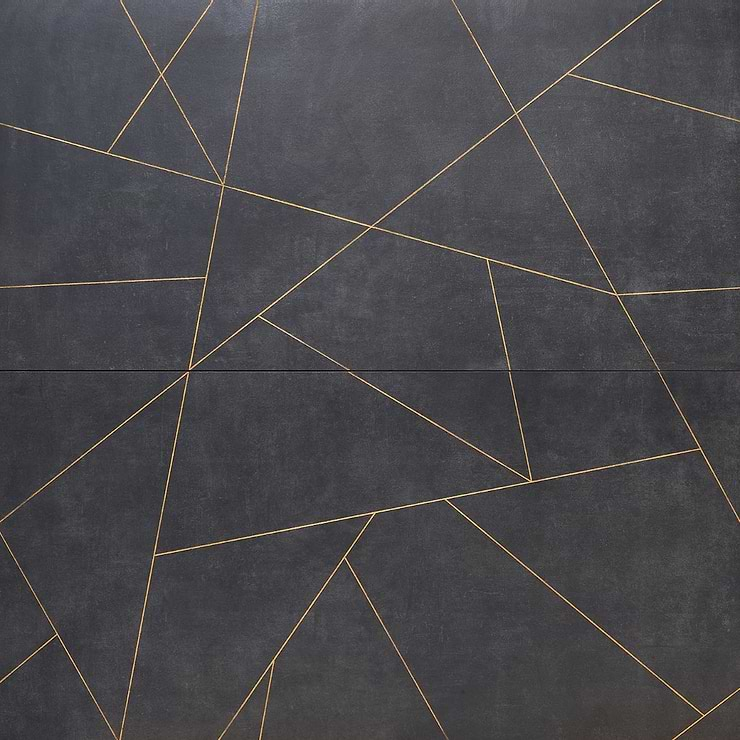 Whitney Ardesia Charcoal Black and Gold Line 24x48 Artisan Decor Matte Porcelain Wall Tile