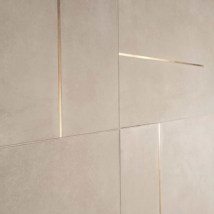 Lines Brass Inlay Greige 24x48 Matte Porcelain Tile with Matte Finish and Brass Lines