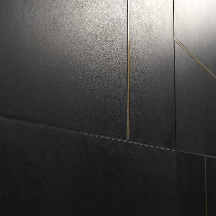 Lines Brass Inlay Black 24x24 Matte Porcelain Tile