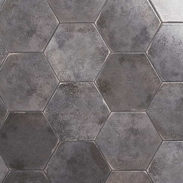 Kalay Antracite Gray 9" Hexagon Polished Porcelain Tile