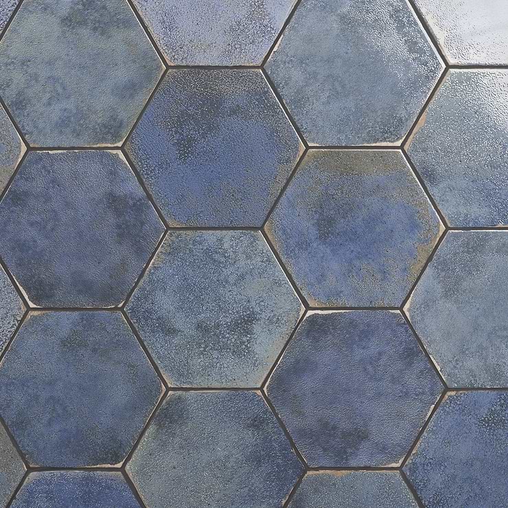 Kalay Blue 9" Hexagon Polished Porcelain Tile