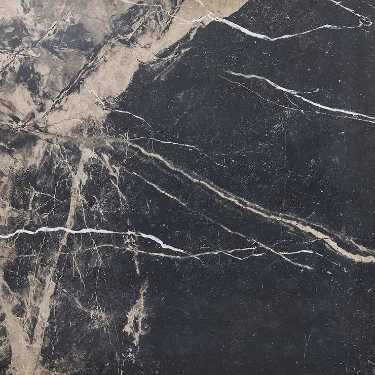 Autograph Noir Sabbia Black 48x48 Marble Look Satin Porcelain Tile