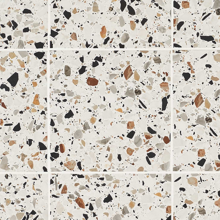 Chips Macro Bianco White 8x8 Terrazzo Look Matte Porcelain Tile