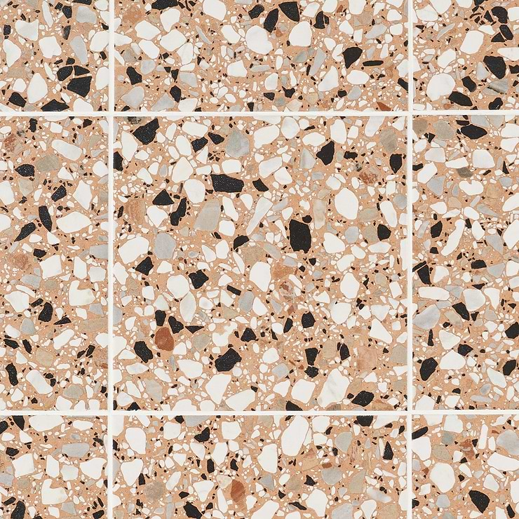 Chips Macro Terracotta Coral Orange 8x8 Terrazzo Look Matte Porcelain Tile