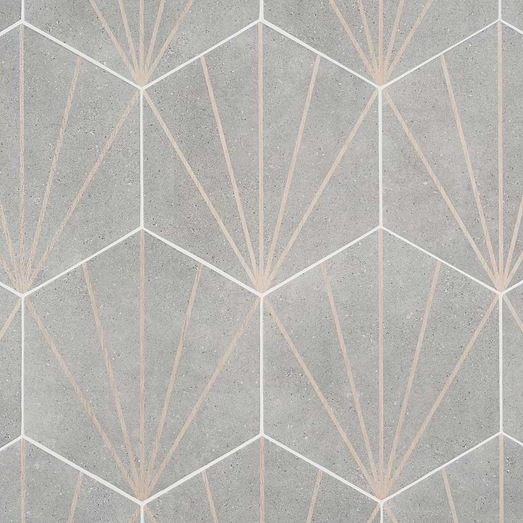 Pergola Beams Gray 12.5" Hexagon Matte Gray Porcelain Tile