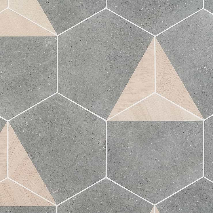 Pergola Wood Graphite 12.5" Hexagon Matte Porcelain Tile