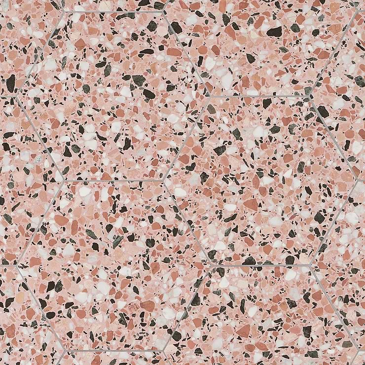 Six Hexagon Earth Pink 12.5" Terrazzo Look Matte Porcelain Tile