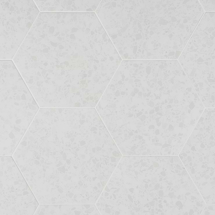 Six Hexagon White 12.5" Terrazzo Look Matte Porcelain Tile