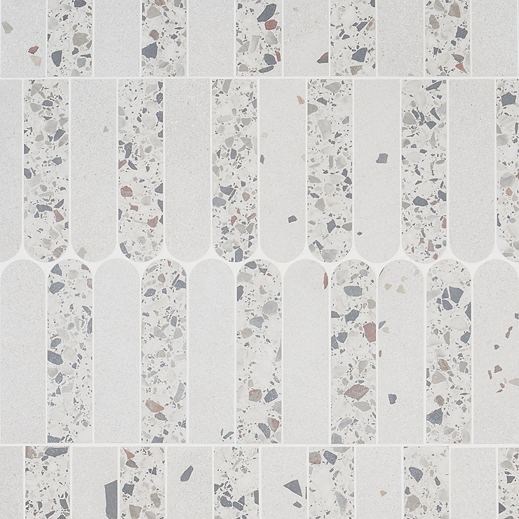 Kobe Fin Ice White 2x8 Terrazzo Look Matte Porcelain Mosaic Tile