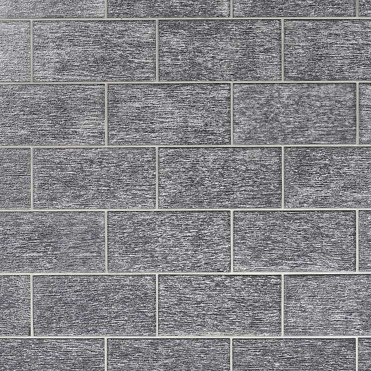 Veda Black Silver 4x9 Polished Glass Tile