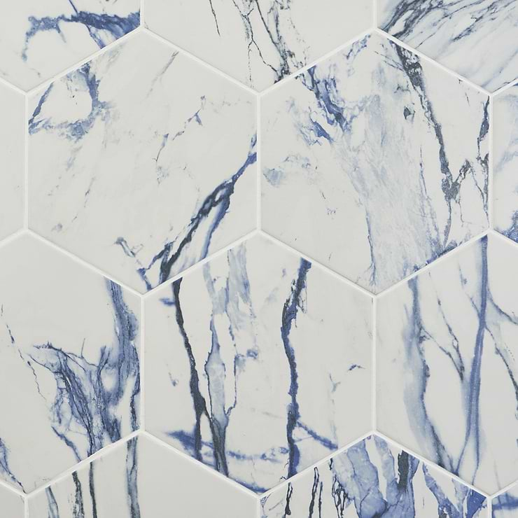 Calacatta Azur 10" Hexagon Matte Porcelain Tile