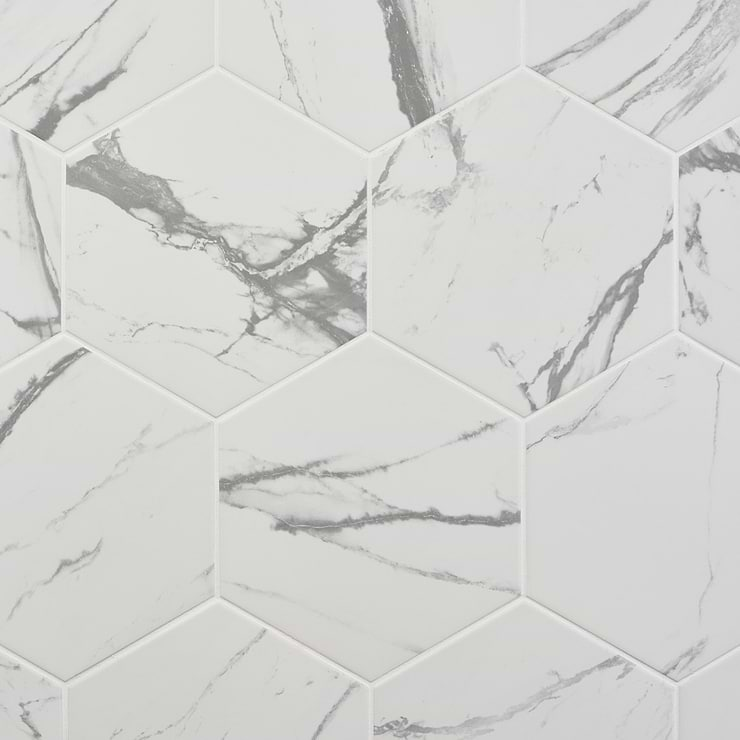 Calacatta Gray 10" Hexagon Matte Porcelain Tile