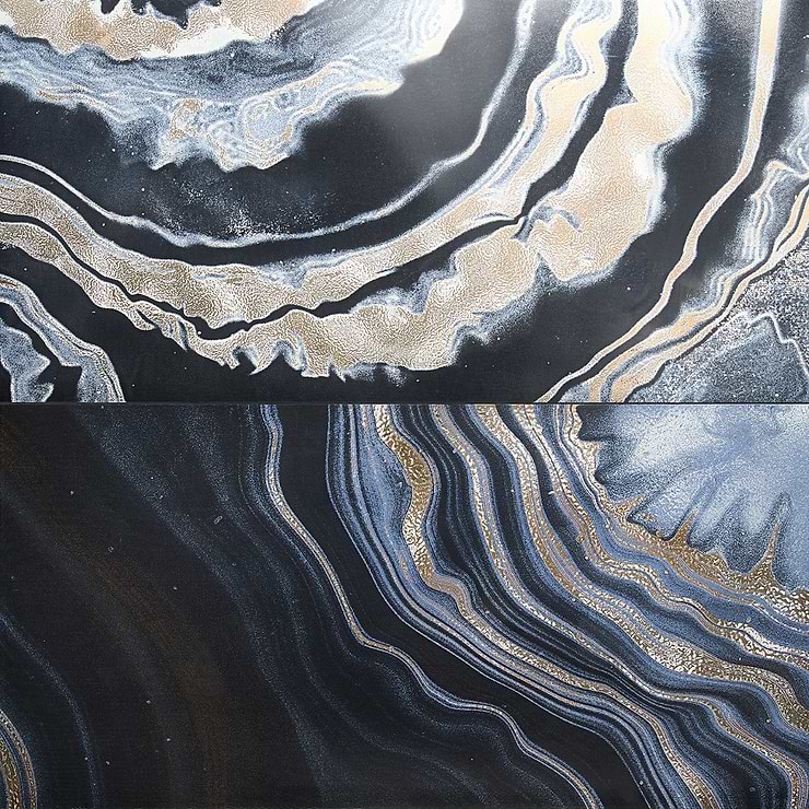 Agate Art Night Black 24x48 Artisan Decor Polished Porcelain Tile