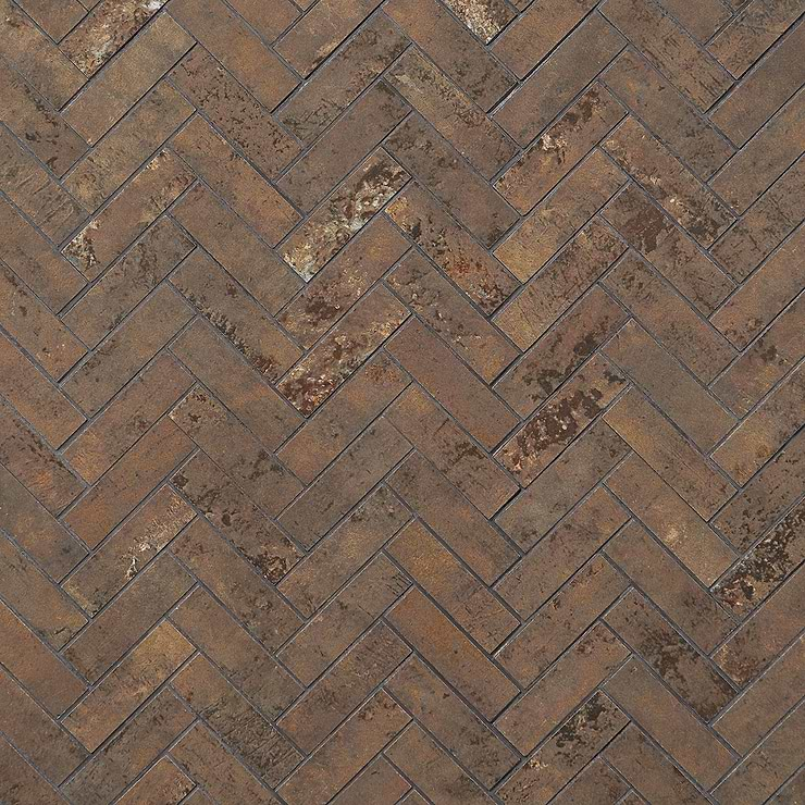 Portrait Copper 1x4 Herringbone Matte Porcelain Mosaic Tile