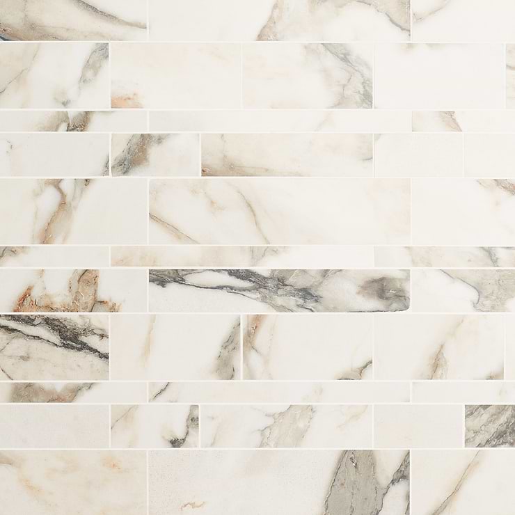 DreamStone Calacatta Rustico Railroad Polished Porcelain Mosaic