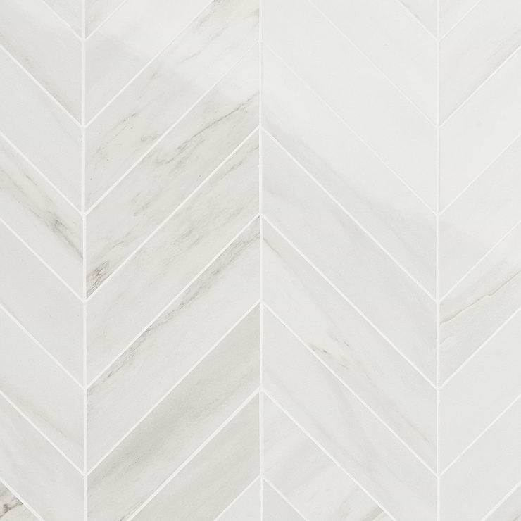 DreamStone Dolomite Snow 2x8 Chevron Polished Porcelain Mosaic