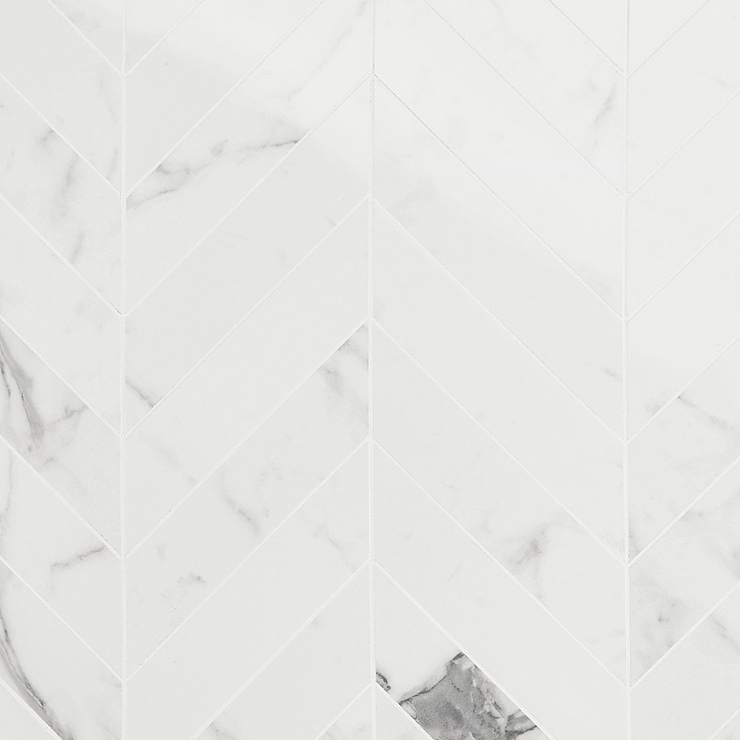 DreamStone Statuario Venato 2x8 Chevron Polished Porcelain Mosaic