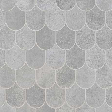 Bond Excalibur Medium Gray Fishscale Plume Matte Porcelain Mosaic Tile