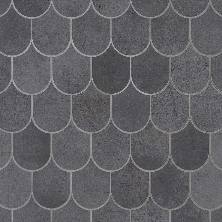 Bond Venom Black Charcoal Fishscale Plume Matte Porcelain Mosaic Tile