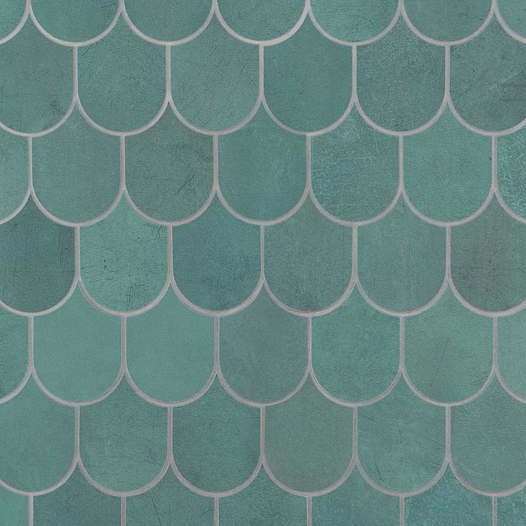 Bond Viridum Green Fishscale Plume Matte Porcelain Mosaic Tile