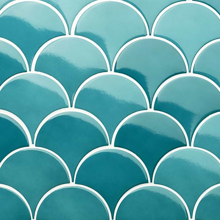 Highwater Turquoise Olive Fishscale 2x5 Polished Ceramic Wall Tile