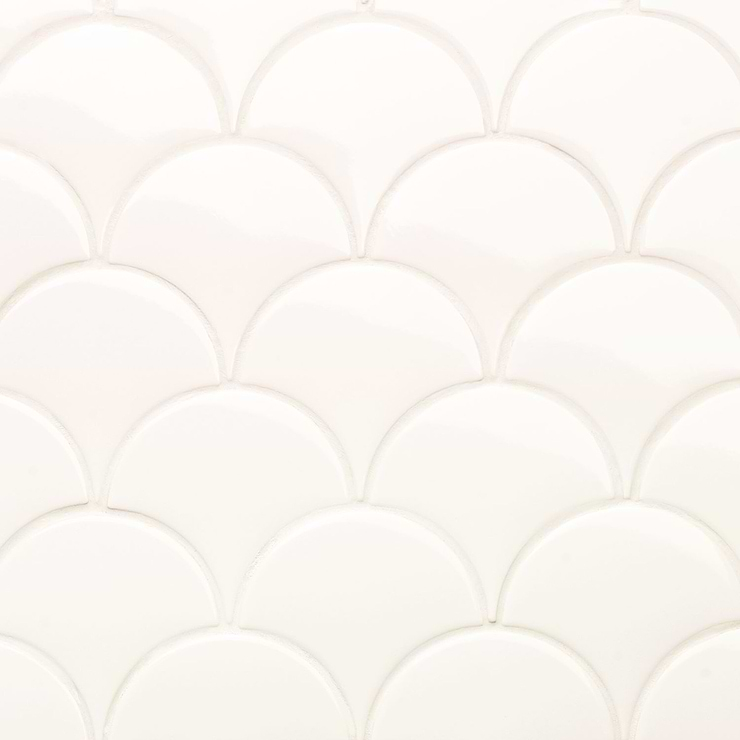 Highwater Rice White Fishscale 2x5 Polished Ceramic Wall Tile