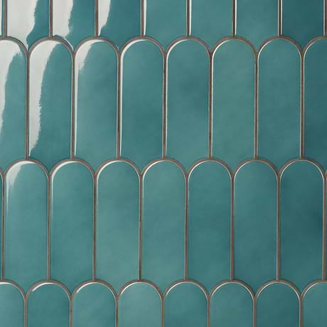 Parry Teal Blue 3x8 Fishscale Glossy Ceramic Wall Tile