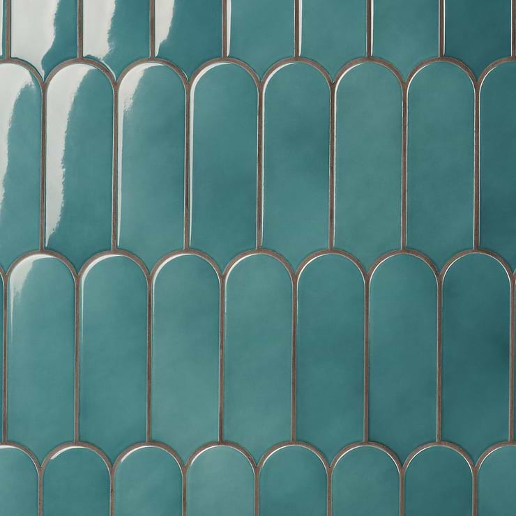 Parry Teal Blue 3x8 Fishscale Glossy Ceramic Wall Tile