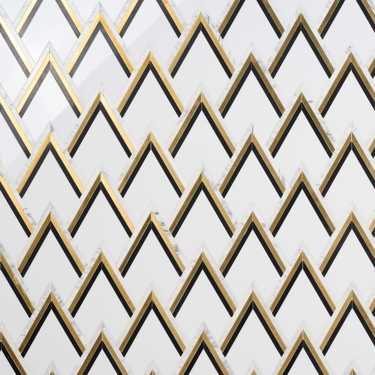 VZAG Nero White Black and Gold 6" Polished Marble & Brass Mosaic Tile by Vanessa Deleon