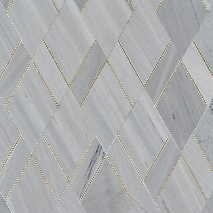 Enver Gray Polished Marble and Brass Mosaic Tile