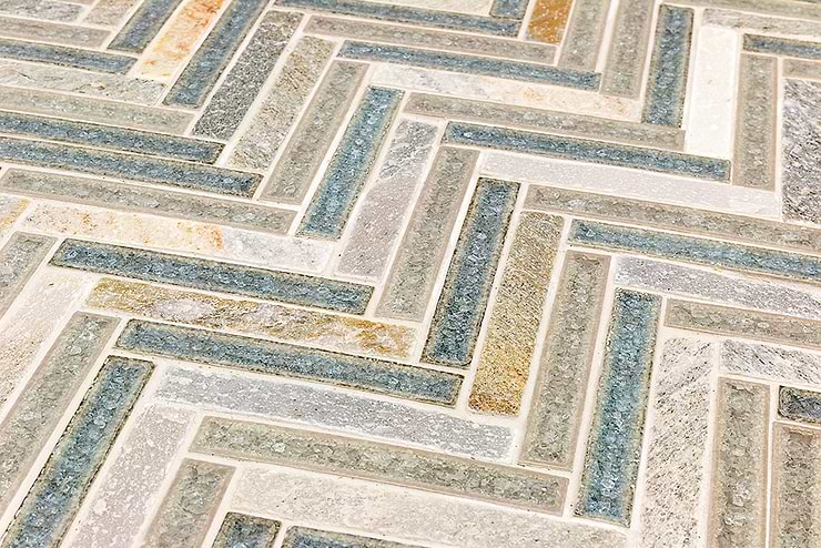 Roman Collection Crystal Springs Herringbone Marble And Glass Tile 